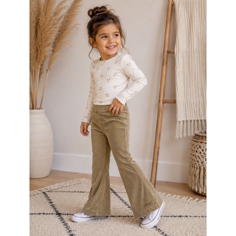 Alphabet Girls Corduroy Flare Pants Olive Khaki Size 2 Years Retro Boho